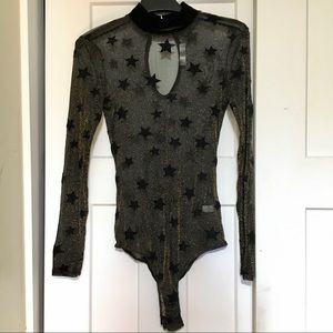 Black and Gold Star Mesh Bodysuit